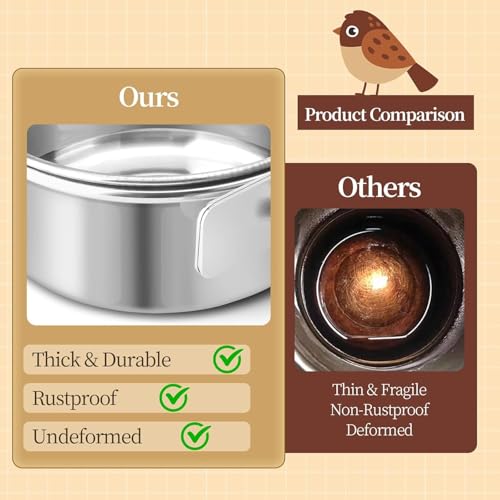 12 Pcs Stainless Steel Bird Food Bowls, 10 oz Bird Water Bowls with Clamp Holders, Parrot Cage Coop Feeders for Cockatiel Conure Budgie Parakeet Macaw (12PC-10oz Stainless Steel Bowl) - color: 12PC-10oz Stainless Steel Bowl