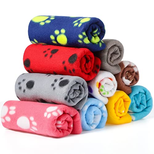Tatuo 10 Pieces Pet Blankets with Paw Print Dog Cat Fleece Blankets Soft Warm Sleep Mat Pad Bed Cover for Kitten Puppy and Other Small Animals, 24 x 28 Inch(Bright Color) - color: Bright Color