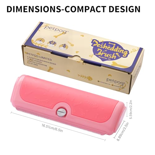 Cat and Dog Deshedding Brush for Shedding, Pink | For cats and dogs, short and medium coats, helps collect loose fur in multi-pet homes - color: Pink