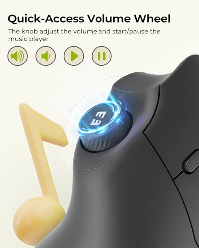 seenda MOU-302 Wireless Bluetooth Ergonomic Vertical Mouse with Volume Knob | Rechargeable 3-device mice for small/medium hands with quiet clicks, 1000/1600/2400 DPI for PC, laptop, MacBook, Black - color: Black