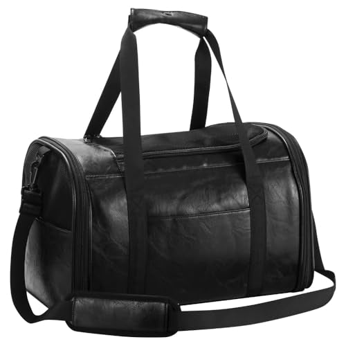 Fashion Dog Carrier Pet Carrier Airline Approved Cat Carrier for Small Dogs Cats Under 15 Lbs, Vegan Leather Collapsible Soft Sided Travel Puppy Carrier - color: Classic Jet Black