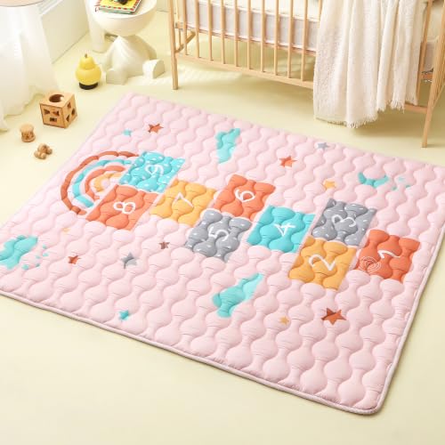 Viviland Baby Mats for Floor, 50x50 Inch Playpen Mat, Thick Playmat for Baby and Toddlers Infants, Non-Slip & Machine Washable, Cloud Hopscotch - color: Cloud Hopscotch, size: 50" X 50"