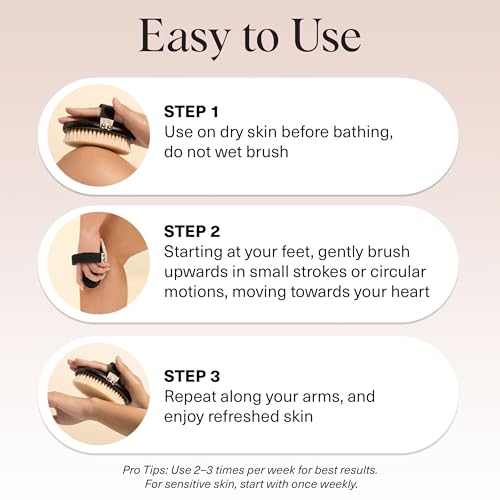 Kitsch Dry Brushing Body Brush for Lymphatic Drainage | Soft Bristles Shower Brush - Dry Brush to Remove Dry Skin and Improves Blood Circulation, Body Scrubber for Glowing Skin