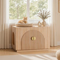 Amunrbrek Cat Litter Box Enclosure Furniture, 31.5" Arched Fluted Cabinet - color: Natural