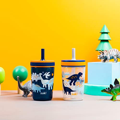 Zak Designs Kelso Toddler Cups For Travel or At Home, 15oz 2-Pack Durable Plastic Sippy Cups With Leak-Proof Design is Perfect For Kids (DinoRoar, Zaksaurus) | BPA Free, Plastic, Sippy Cups, Cup Holder Friendly, Dishwasher Safe, Easy to Clean, Dinosaur, F