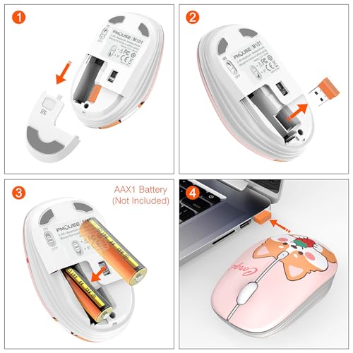 FMOUSE Cute Cartoon Silent Wireless Mouse, Dual Mode Bluetooth & USB 2.4G | Strawberry Corgi, Ideal for Kids Girls Students Back to School | AA Battery Powered | Compatible with Laptop Mac iPad Tablet - color: Strawberry Corgi