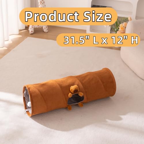 Cat Tunnels for Indoor Cats Straight Capybara Plush Peekaboo Cat Tunnel Toy Collapsible Suede Pet Tunnel Tube for Kittens Play Toy, 31.5" L - size: Small Straight Tunnel