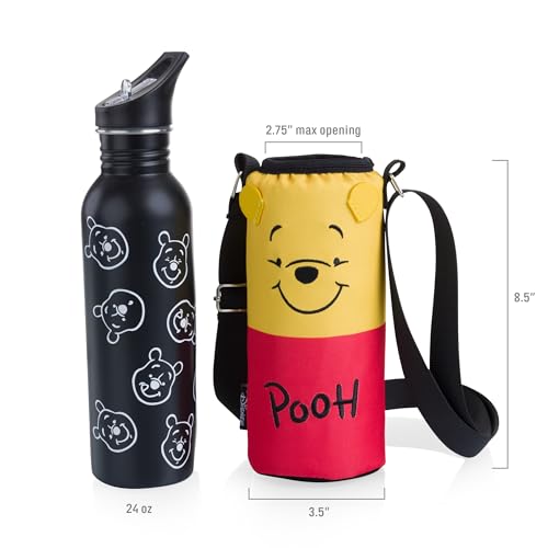 Picnic TIME Disney Shorts Bottle Cooler Tote, Insulated Water Bottle Holder with Adjustable Shoulder Strap for Travel Picnic Theme Parks, Fits 20 to 26 oz Bottles - color: Disney Winnie the Pooh - Red & Yellow