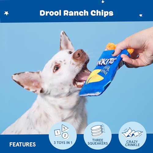 BarkBox Drool Ranch Chips 3-in-1 Interactive Plush Dog Toy | Squeaky Dog Toys with Crinkle Bag - For Small to Medium Dogs and Puppies - color: Drool Ranch Chips