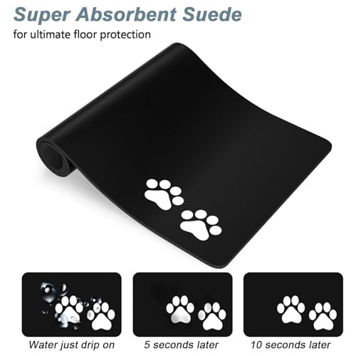 Rnivvi Dog Food Mat, 16" x 24" Footprint Absorbent Dog Cat Bowl Mat for Food and Water, Cute Anti-Slip Rubber Pet Feeding Rug Protect Floors, Puppy Placemat for Feeding & Watering Supplies, Black - color: A-Black Footprint, size: 16"L x 24"W