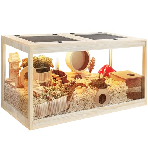 PROLEE Hamster Cage with Metal Mesh Top, Chewproof Wooden Guinea Pig Cages, Mice and Rat Habitat,Large Hamster Cages with Acrylic Sheets Solid Built (24X16X16 Inch) - size: 24.0"L x 16.0"W x 16.0"H