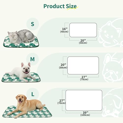 NWK Pet Cooling Mat Q-Max>0.345 Fabric for Dogs & Cats (Green Leaf, Small) | Cooling Surface Absorb Heat, Soft Thick fill, Machine Washable, Breathable Mesh Bottom, No Water Needed, 20’’ X 16’’ X 0.3’’ - color: Green Leaf, size: Small (20'' X 16'' X 0.3''