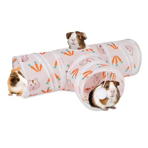 Rypet Guinea Pig Tunnel 3 Way Collapsible Small Pet Tunnels and Tubes with Interactive Ball for Baby Rabbit Ferret Hamster Chinchilla Hedgehog Hiding and Resting-White - color: White