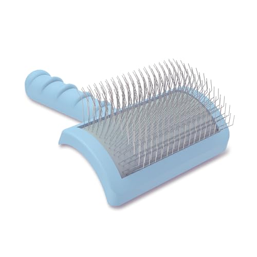 Slicker Dog Brush for Poodles,Doodle Brush,Fluff Shedding Fast. | Long Soft Gentle Pin,Curved Slicker Brush,Grooming Thick Long Curly Haired Dogs Cats,Fluffy Deshedding Reduce Tangles.25mm - color: blue