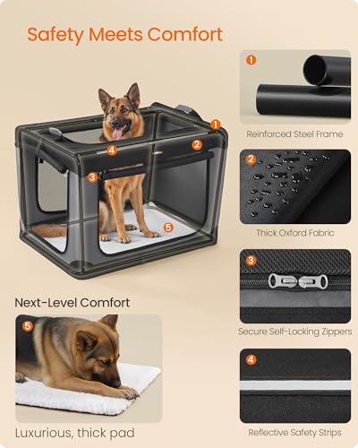 Feandrea Collapsible Dog Crate, Portable Travel Crate, 42-Inch | Oxford Fabric Pet Carrier with 4 Mesh Doors, Handles, Storage Pocket, Water Bottle Holder, UPDC021B01 - size: XXL（42"L x 28"W x 28"H)
