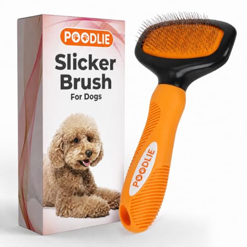 Poodle Pet Slicker Brush - For Dogs, Cats, Rabbits - Matted/Loose Fur, Knots - Suitable for Doodle/Goldendoodle Grooming and Shredding Short/Long Hair (Orange) - color: Orange, size: Regular Size