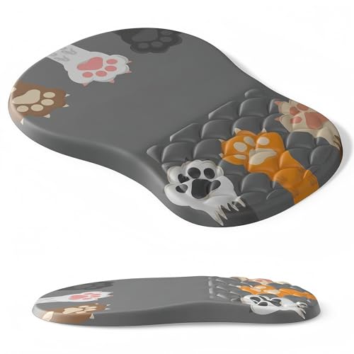 Ergonomic Joint Wrist Support Mouse Pad with Memory Foam Cushion Massage Bump,Cute Cat Claws Tunnel Pain Relief Mousepad Slope Design for Wrist Rest - color: M-03