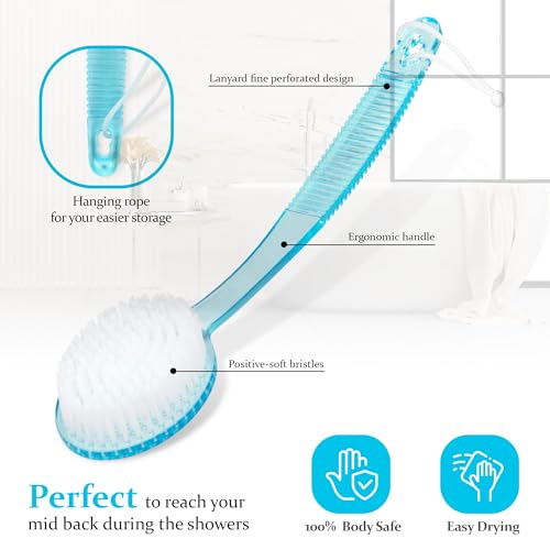 Shower Scrubber Brush, Long Handle, Blue (1 Pack) - color: Blue