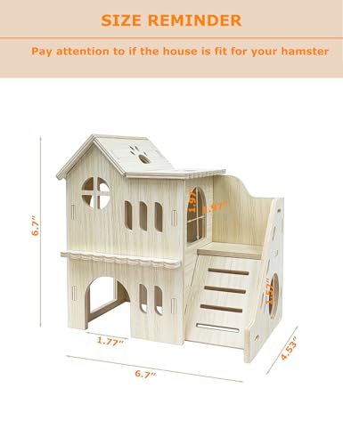 Hamster Hideout Cage Accessories - Hamster House and Habitat Wooden Hide Hut with Climbing Ladder for Dwarf Gerbils and Mouse Mice Rat Other Small Animals etc.
