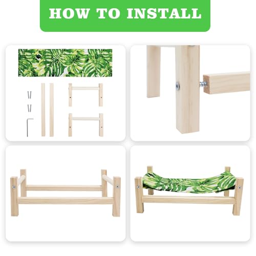 Bearded Dragon Bed, Wooden Reptile Sleeping Hammock, Bearded Dragon Tank Accessories, Habitat Accessories for Leopard Gecko Snake Lizard or Other Small Animal (Green 1, Large) - color: Green 1, size: Large