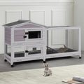 Indoor/Outdoor Rabbit Hutch with Pull-Out Tray, Weatherproof Bunny Cage & Attached Run - Also for Chickens (Grey, L) - color: Light Grey