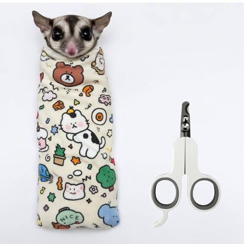 Sugar Glider Grooming Wrap with Nail Clipper, Small Pet Restraint Bag for Safe Nail Trimming & Stress-Free Care,for Sugar Glider, Hamster,Guinea Pigs,Squirrel,Bearded Dragon