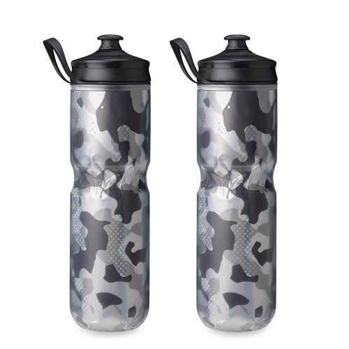 HydraPak Polar Sport Insulated Water Bottle 2-Pack (24oz, Contender Black) | High Flow, BPA Free, Tri-Layer Insulation, Leakproof, Dash Handle, Easy Squeeze, Self-Sealing Cap, for Sports - color: Contender Black, style: 24oz/700ml (2-Pack)