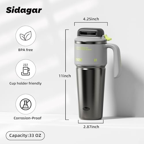 32 oz Insulated Tumbler with Push-button Lid and Handle, Grey | 316L Stainless Steel, Leakproof Lid, Double-Wall Vacuum Insulation, Keeps Drinks Hot or Cold for Work, Travel & Daily Use - color: Gray