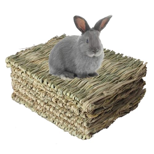 kathson 8 PCS Bunny Grass Mat Natural Woven Pet Bed Nest Mats Rabbits Chew Toys for Hamsters Parrot Rabbits Hedgehog Guinea Pig Bunny and Other Small Animals - size: 8 pcs