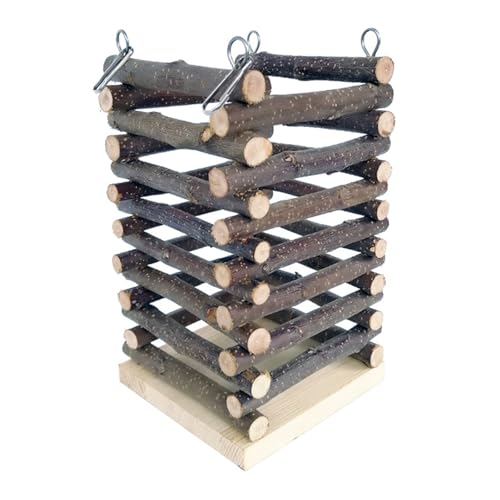 Apple Wood Hay Feeder for Small Animals - Durable Pine & Apple Wood Hay Rack with 2 Hooks - Food Dispenser & Grass Holder for Rabbit, Guinea Pig, Chinchilla, Hamster, Gerbil, 10x10x18cm
