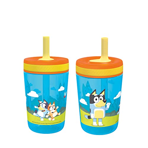 Zak Designs 15oz Bluey Kelso Tumbler Set, Leak-Proof Screw-On Lid with Straw Made of Durable Plastic and Silicone, Perfect Bundle for Kids, 2 Count (Pack of 1) - color: Bluey