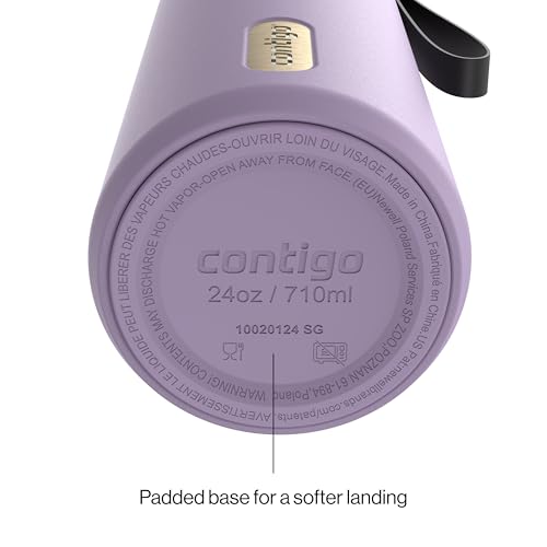 Contigo AutoSeal 24 oz Stainless Steel Vacuum-Insulated Water Bottle with Leakproof Push-Button Spout & Lock, Carry Strap, BPA-Free & Lead-Free, Dishwasher Safe - color: Purple Carrot Champagne, size: 24 Ounces