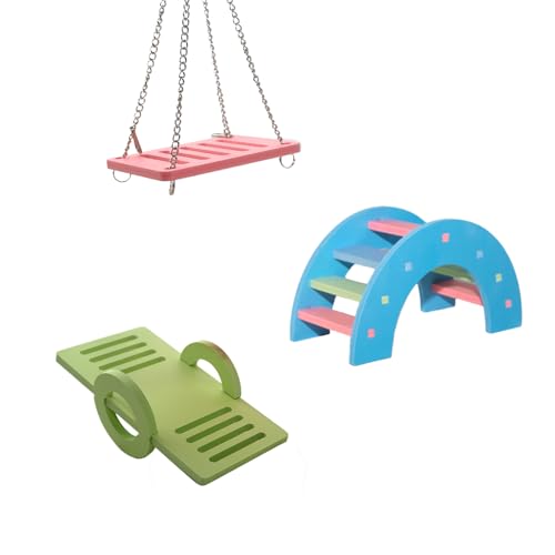 Hamster Toys, Rainbow Bridge & Swing & Seesaw Guinea Pig Toys Set DIY Rat Toys for Small Animals to Exercise and Have Fun (B, 3Pcs) - color: B