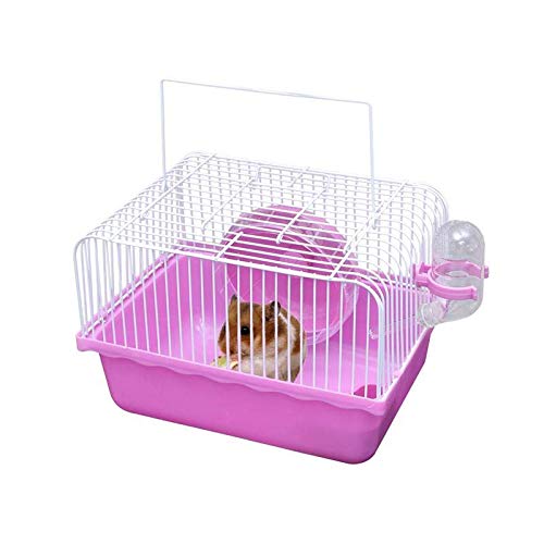Small Pet Hamster Cage with Running Wheel Water Bottle Food Basin Portable Carrier House Mice Home Habitat for Going Out, Traveling (Pink) - color: Pink