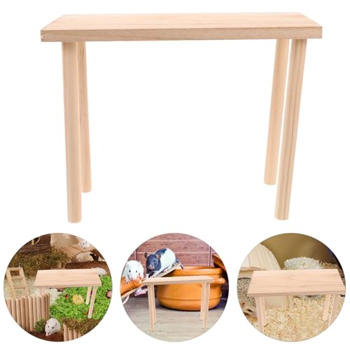 Toddmomy Hamster Play Wooden Platform, Hamster Platform Gerbil Cage Wood Stand with Pillars, Small Animal Resting Area, Rectange, 7. 5'' / 19cm Height