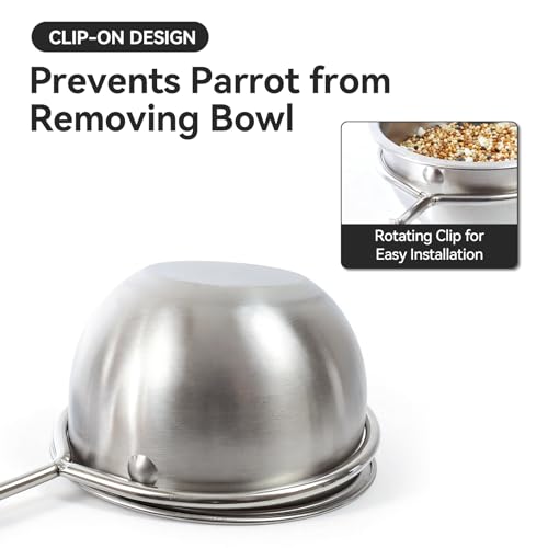 AOTU 2PCS Anti-Snatch Stainless Steel Parrot Feeding Cups with Locking Buckle - Bird Food & Water Bowls, Essential Bird Cage Accessories for Cockatiel, Conure, Budgie, Macaw Gray Parrot & Small Pet - color: S+L (10+12 oz)