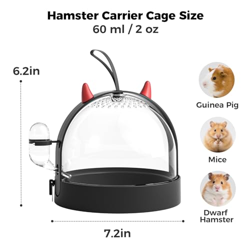 Mini&moe Hamster Travel Cage - Small Animal Carrier Cage with Water Bottle Small Portable Hamster Cage for Mice, Gerbils, Short Trips & Vet Visits - color: Black