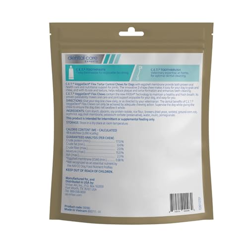 C.E.T. Veggiedent Fr3sh & Flex Plaque and Tartar Control Chew for Dogs, S | Dog joint health dental chews, mobility support, plant based chews, VOHC approved for plaque & tartar, fresh breath - style: Small 11-22lbs