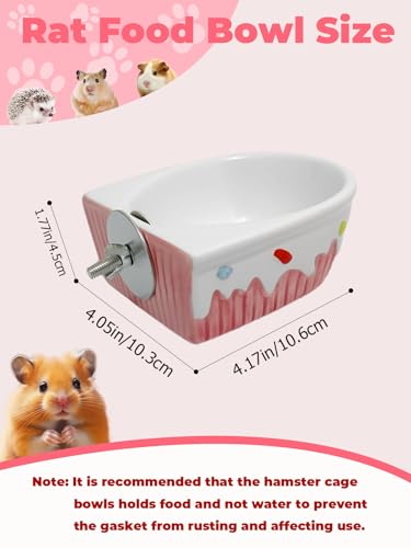 Chinchilla Food Bowl Ceramic Guinea Pig Cage Feeder Hanging Bunny Food Dish Small Animal Feeding Bowls for Syrian Hamster Ferret Gerbils (Pink) - color: Pink