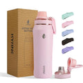 24oz Insulated Water Bottle, Wide Mouth Spout Lid, BPA-Free | Tritan spout lid, BPA free, 18/8 stainless steel body, Cold 24H, hot 12H, Wide mouth fits ice, Fit car cup holder,Pink - color: Pink