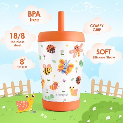 SANDJEST Bugs and Insects Insulated Sippy Tumbler 12 Oz, Gift for Birthday, Christmas & Back to School - color: Bugs & Insects