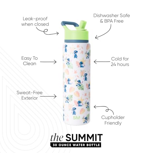 Simple Modern Disney Stitch Water Bottle with Straw | 30oz | Lilo & Stitch | Summit Stainless Steel Water Bottles, Insulated Metal Cup | Leak Proof for School, Gym, Travel, Sports | Stitch Paradise - color: -Disney: Stitch Paradise, style: 30oz Water Bott