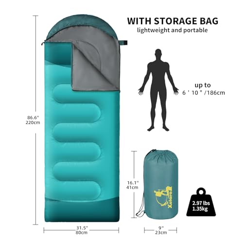 Sleeping Bags for Adults Kids - 3 Season Cold&Warm Weather Waterproof Camping Sleeping Bag - Lightweight Sleeping Bags for Camping Hiking Outdoor Travel - color: Aquamarine&Cobalt