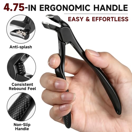 3Pcs Ergonomic Long Handle Toenail Clippers for Seniors for Thick Nail | 4.75in Angled Head Wide Jaw Opening Nail Clippers with Meta and Glass Nail File for Men Women, Fingernail Cutter with Catcher