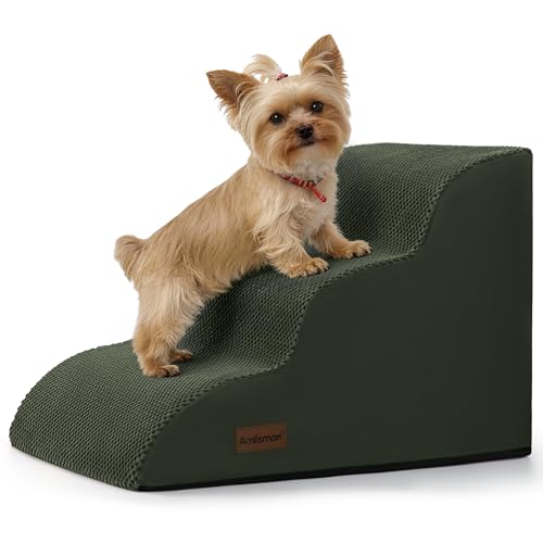 Aodisman Dog Stairs for Small Dogs,3 Step Dog Ramp for Couch,Non-Slip Steps | Pet stairs help small dogs, old cats, and puppies reach couches and chairs easily, durable indoor dog steps,15.4" H, Green - color: Green