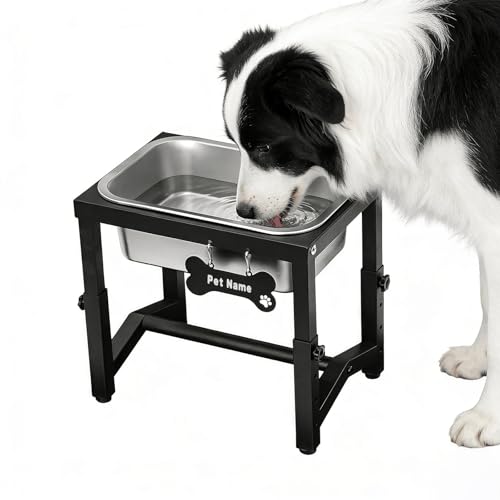 1.2 Gallon Elevated Large Dog Water Bowl, 4 Adjustable Height 7.8'',9.2'',10.6'',12''Raised Stainless Steel Bowl Stand for Small/Medium/Large Breed, Metal Dog Feeding Station for Relief Joint Pressure - size: 1.2 gallon
