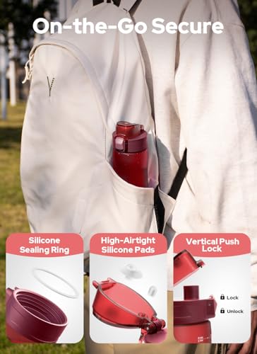 Opard Zip 20oz Plastic Water Bottle Dishwasher Safe, Leakproof Flip-Top Lid, BPA Free Tritan, Wide Mouth Reusable Kids Water Bottle for School Hiking Commuting Outdoor Travel and Gym - color: Cranberries Red, style: 20 oz - Fast Flow