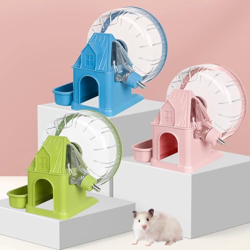 Vannon 4 in 1 Quiet Hamster Exercise Wheel, Multi Functional Hamster House with Running Wheel, Water Bottle, Food Bowl and Hideout, Small Animals Exercise Running Toys for Hamsters Gerbils Mice, Pink - color: Pink