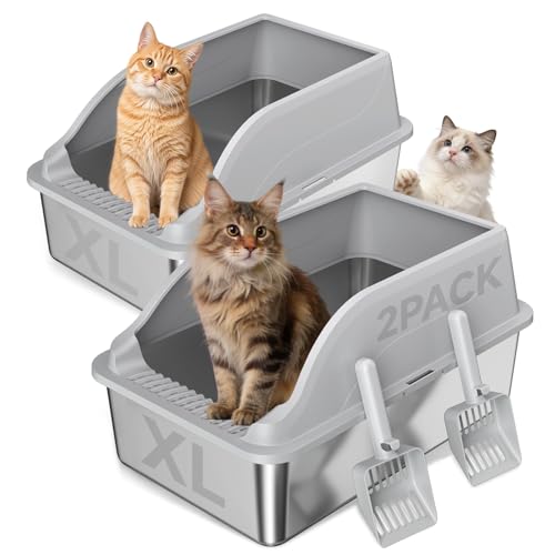 2PACK Stainless Steel Litter Box, XL Odor Free, Light Grey - color: Light Grey XL 2PK