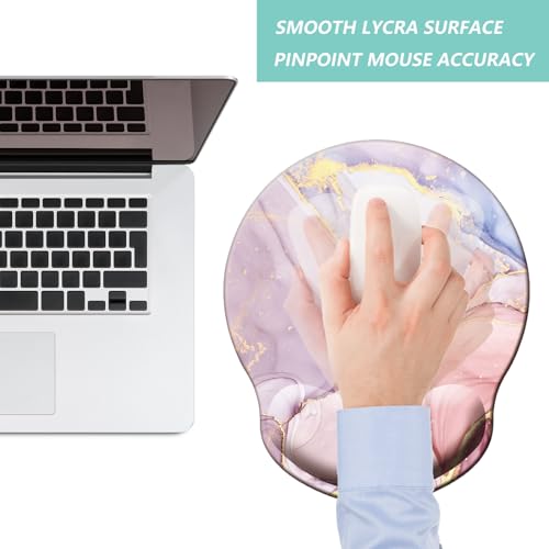 Mouse Pad with Wrist Support, Ergonomic Mouse Pad with Memory Foam Wrist Rest Cushion, Non-Slip Rubber Base Gaming Mice Pad for Home Office Computer Laptop, Pink Marble - color: Pink marble